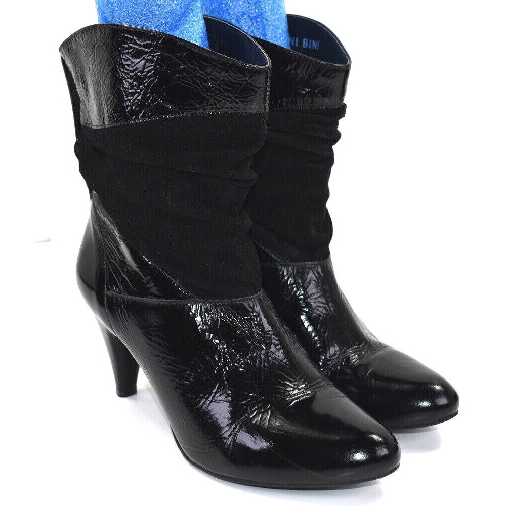 Gianni Bini Women's‎ Edie Patent Leather Black Suede Slouch Ankle Booties 6.5 M